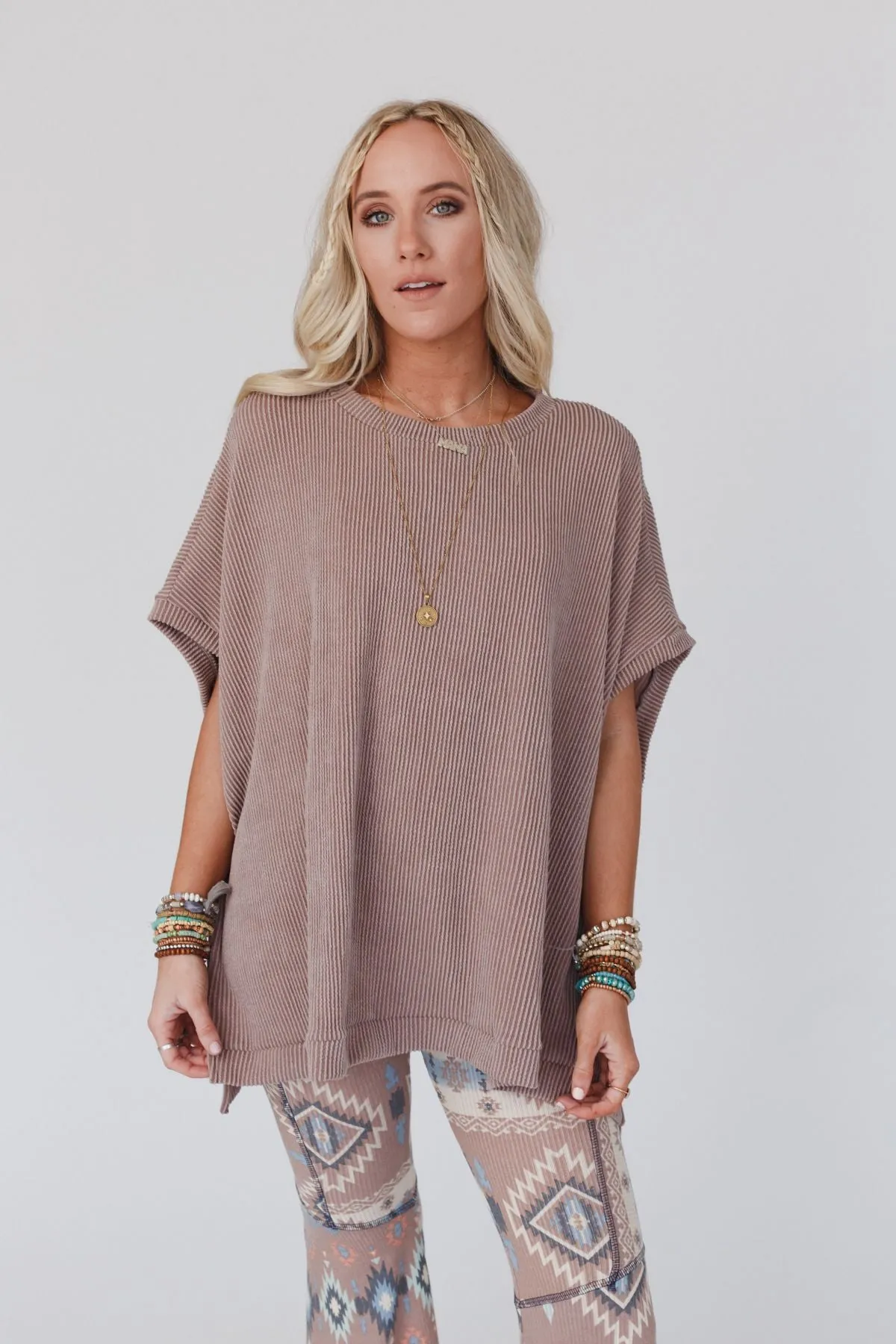 The Nest Moon Glow Texture Knit Top - Acorn