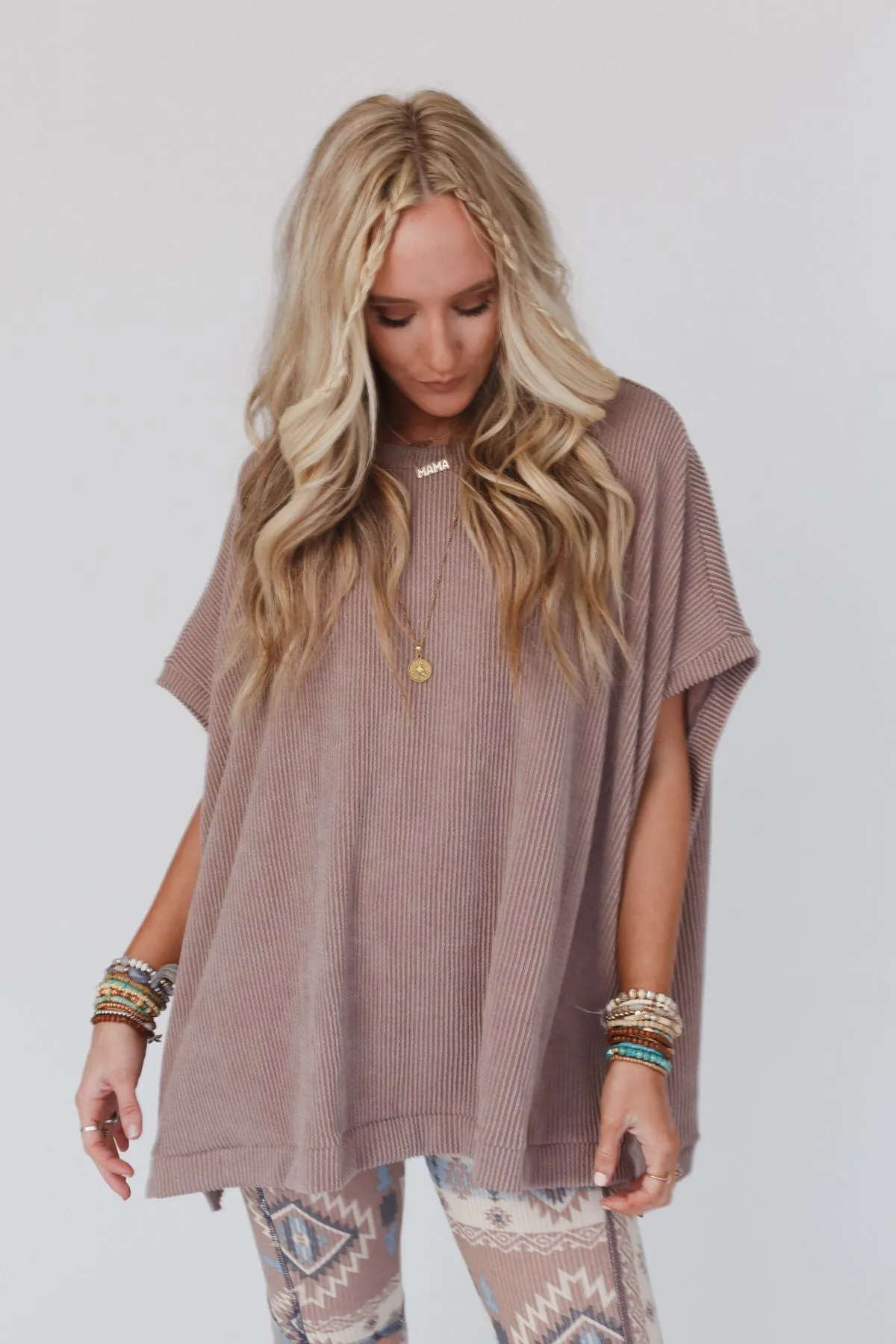 The Nest Moon Glow Texture Knit Top - Acorn