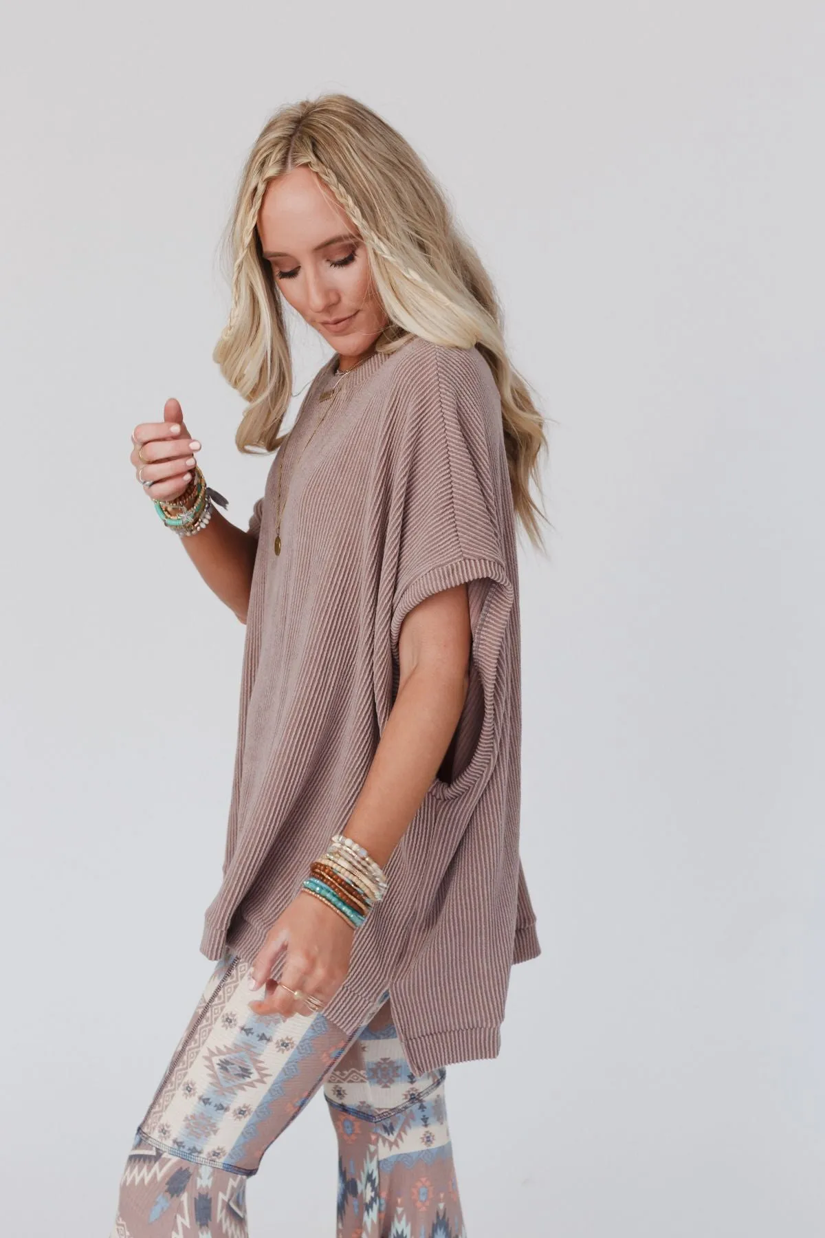 The Nest Moon Glow Texture Knit Top - Acorn