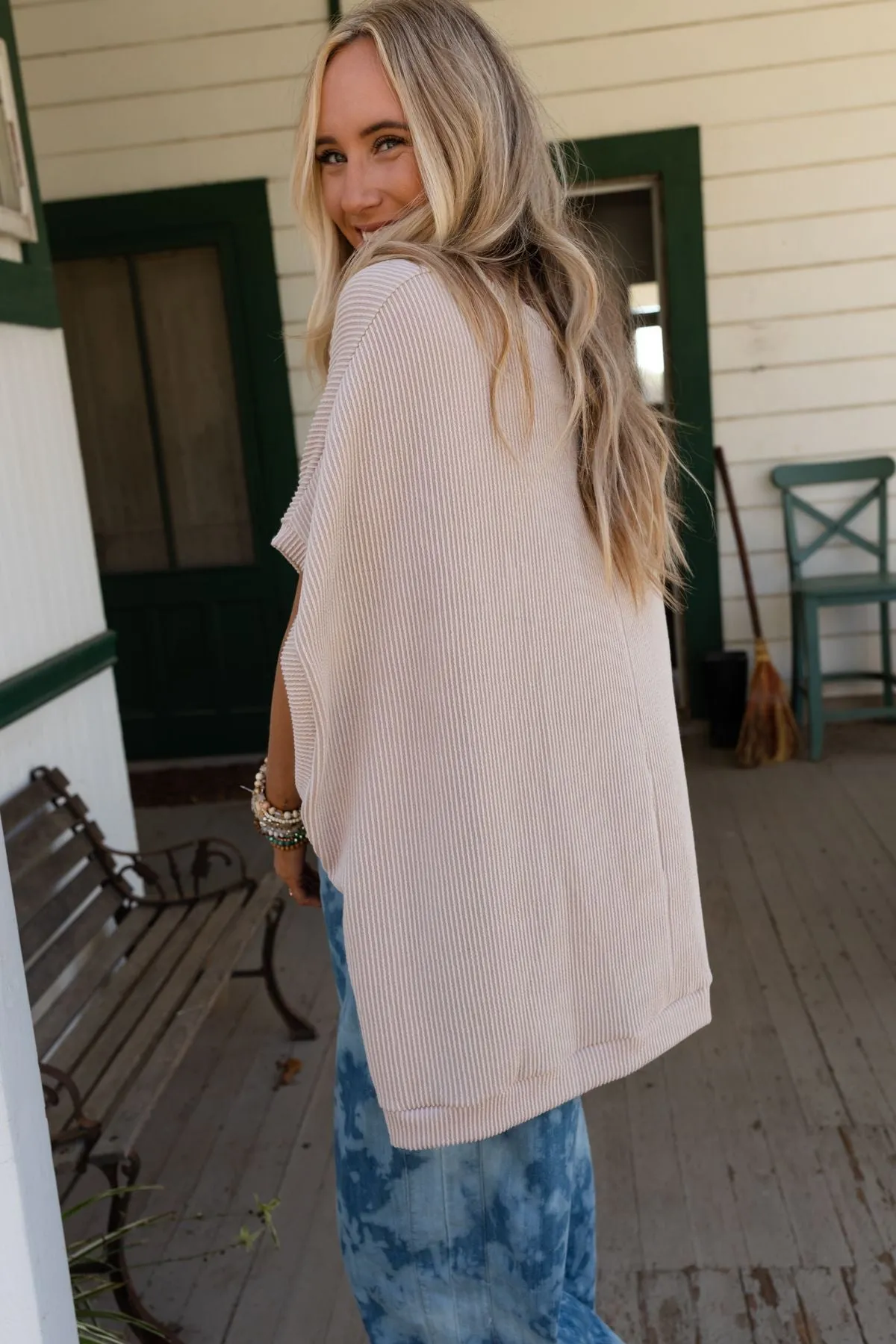 The Nest Moon Glow Texture Knit Top - Oat