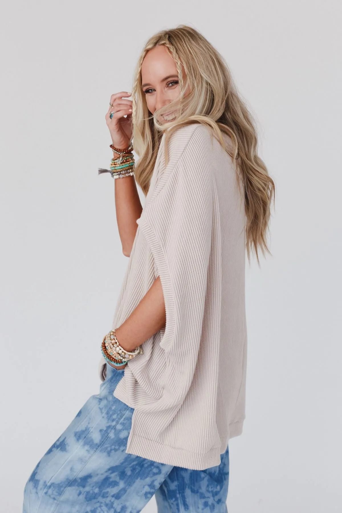 The Nest Moon Glow Texture Knit Top - Oat