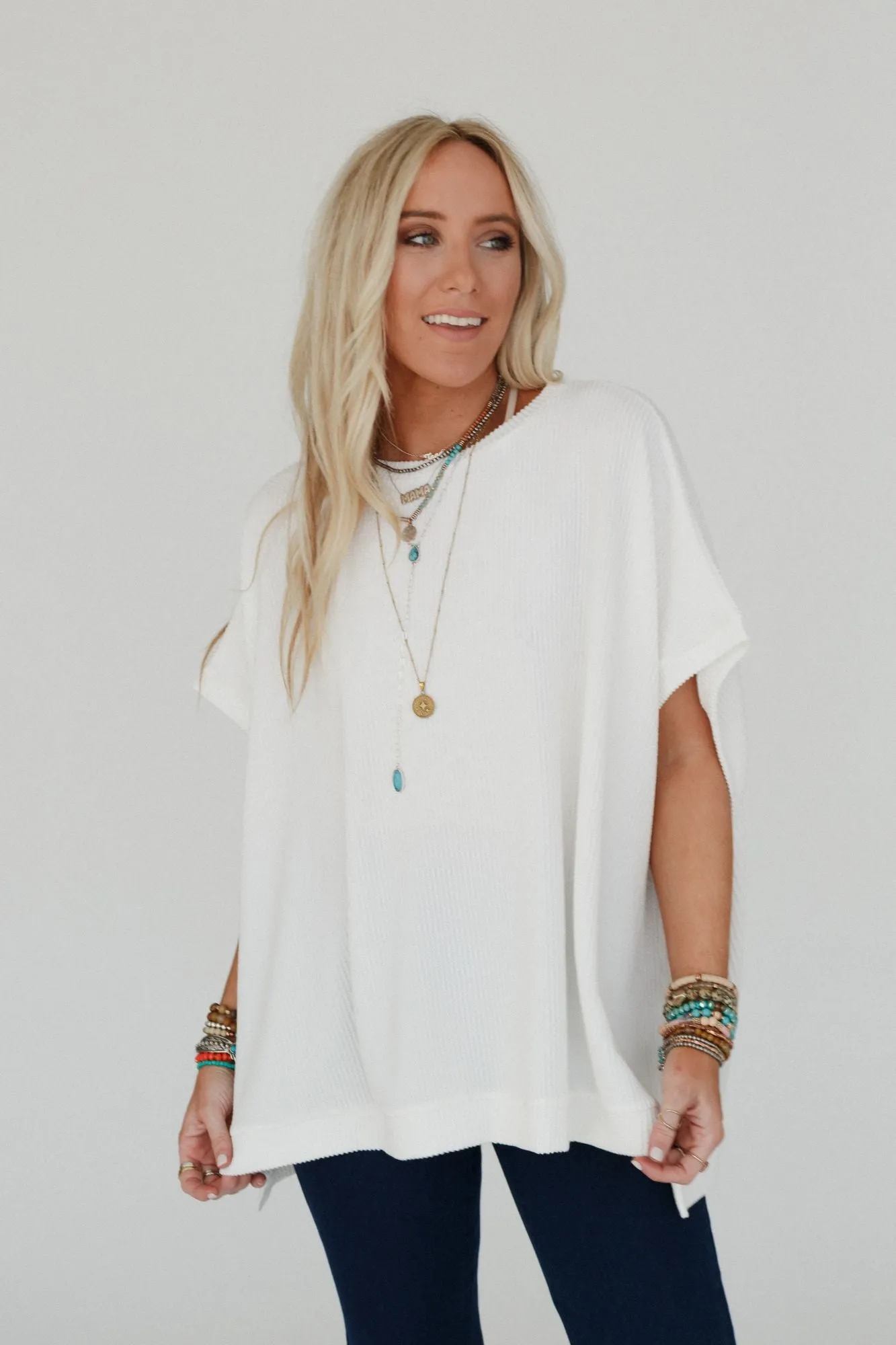 The Nest Moon Glow Texture Knit Top - Off White