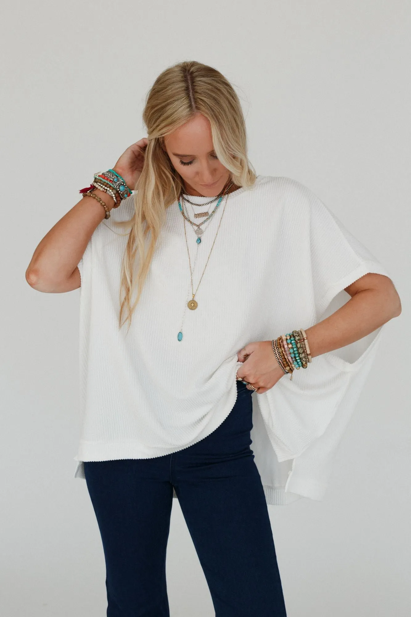 The Nest Moon Glow Texture Knit Top - Off White