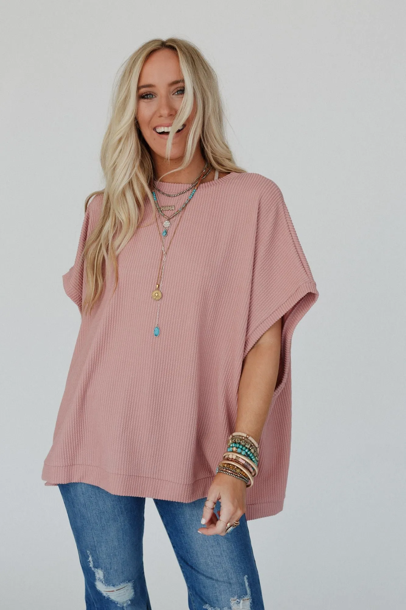 The Nest Moon Glow Texture Knit Top - Rose Faded