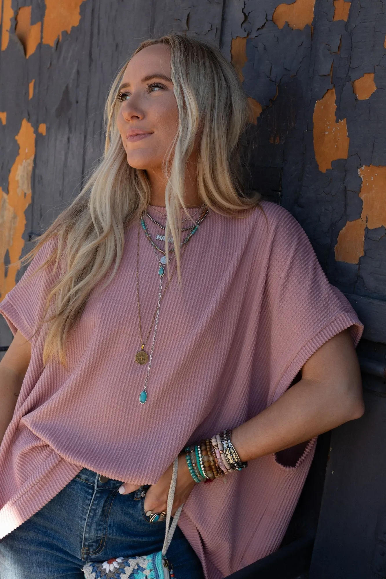 The Nest Moon Glow Texture Knit Top - Rose Faded