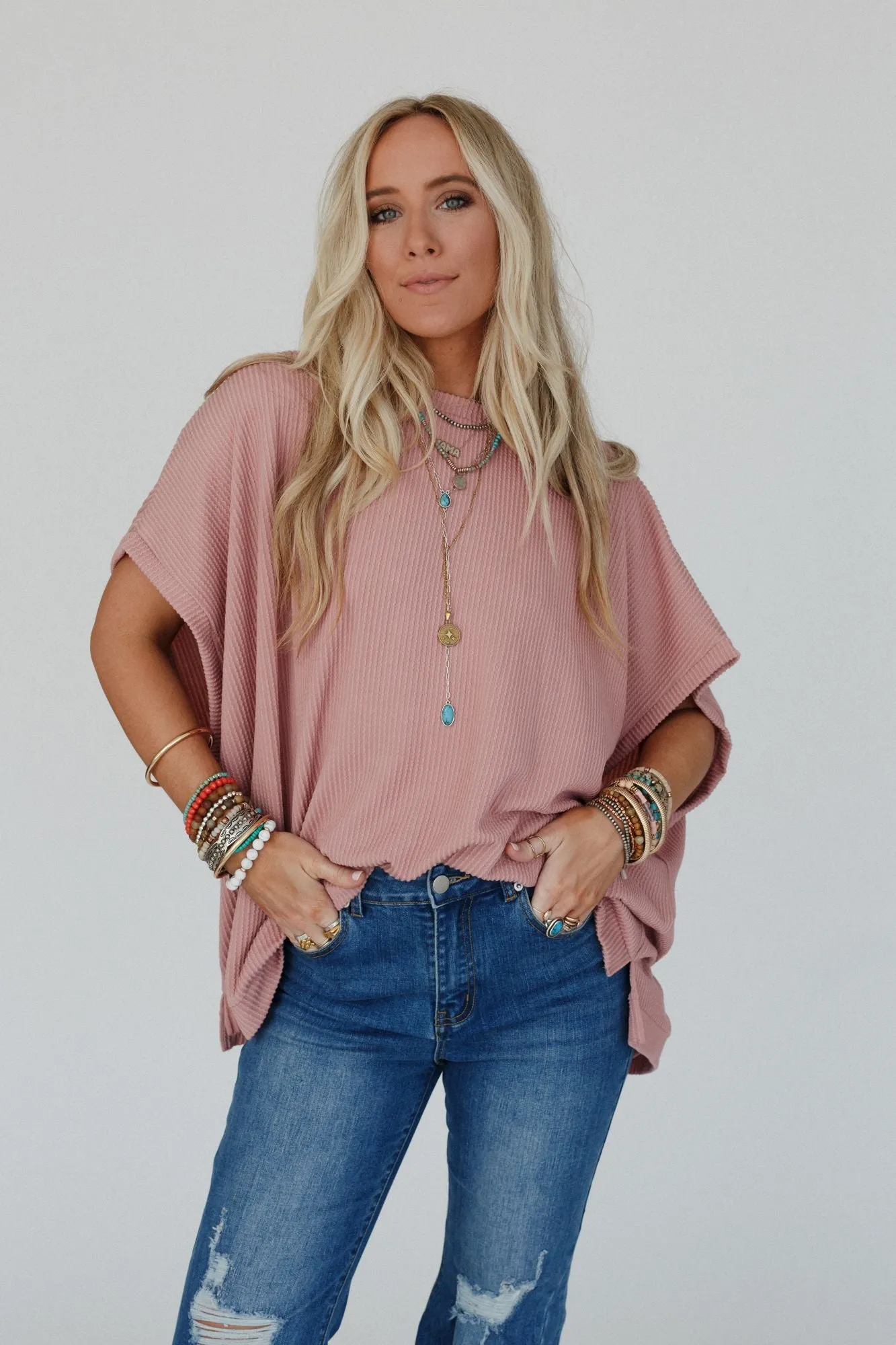 The Nest Moon Glow Texture Knit Top - Rose Faded