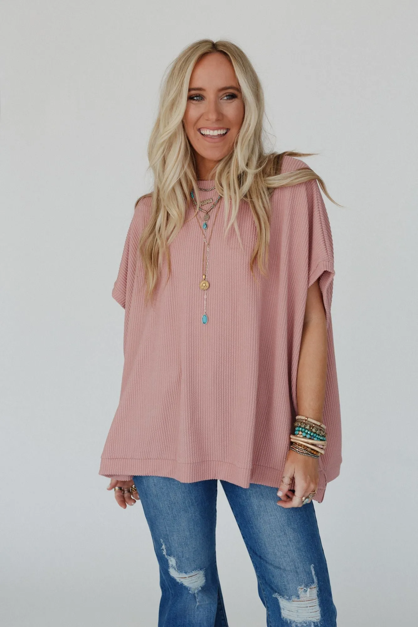 The Nest Moon Glow Texture Knit Top - Rose Faded