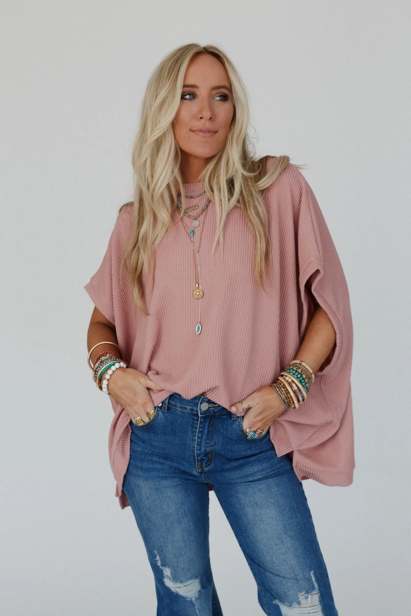 The Nest Moon Glow Texture Knit Top - Rose Faded