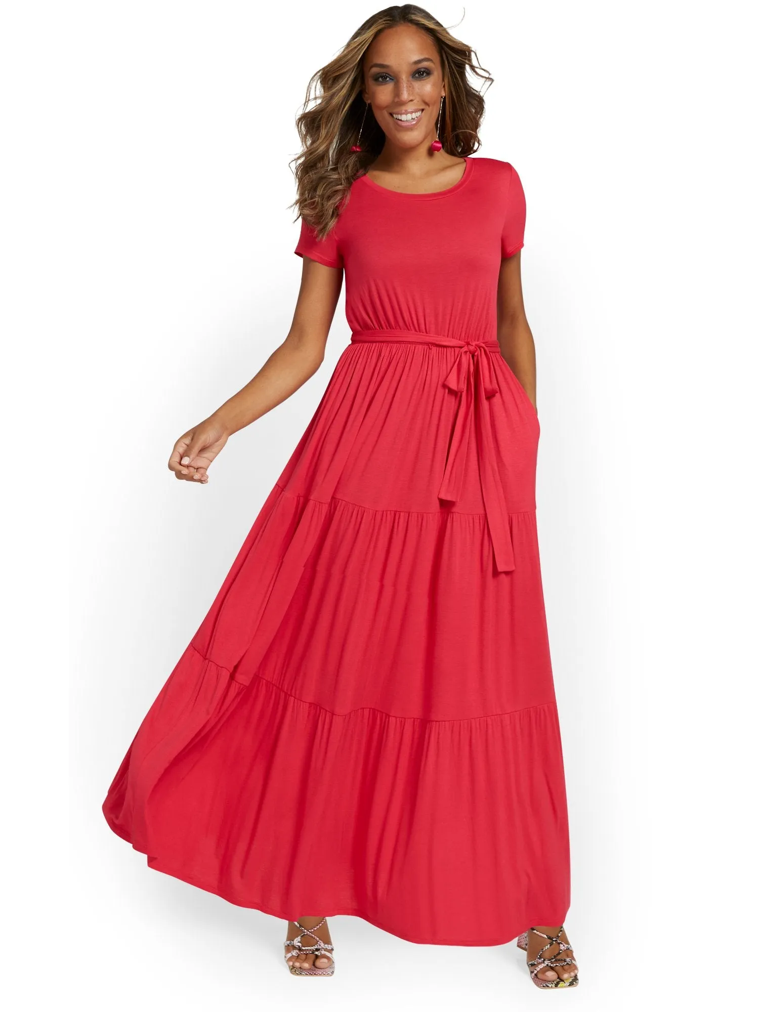 Tiered Tie-Waist Maxi Dress