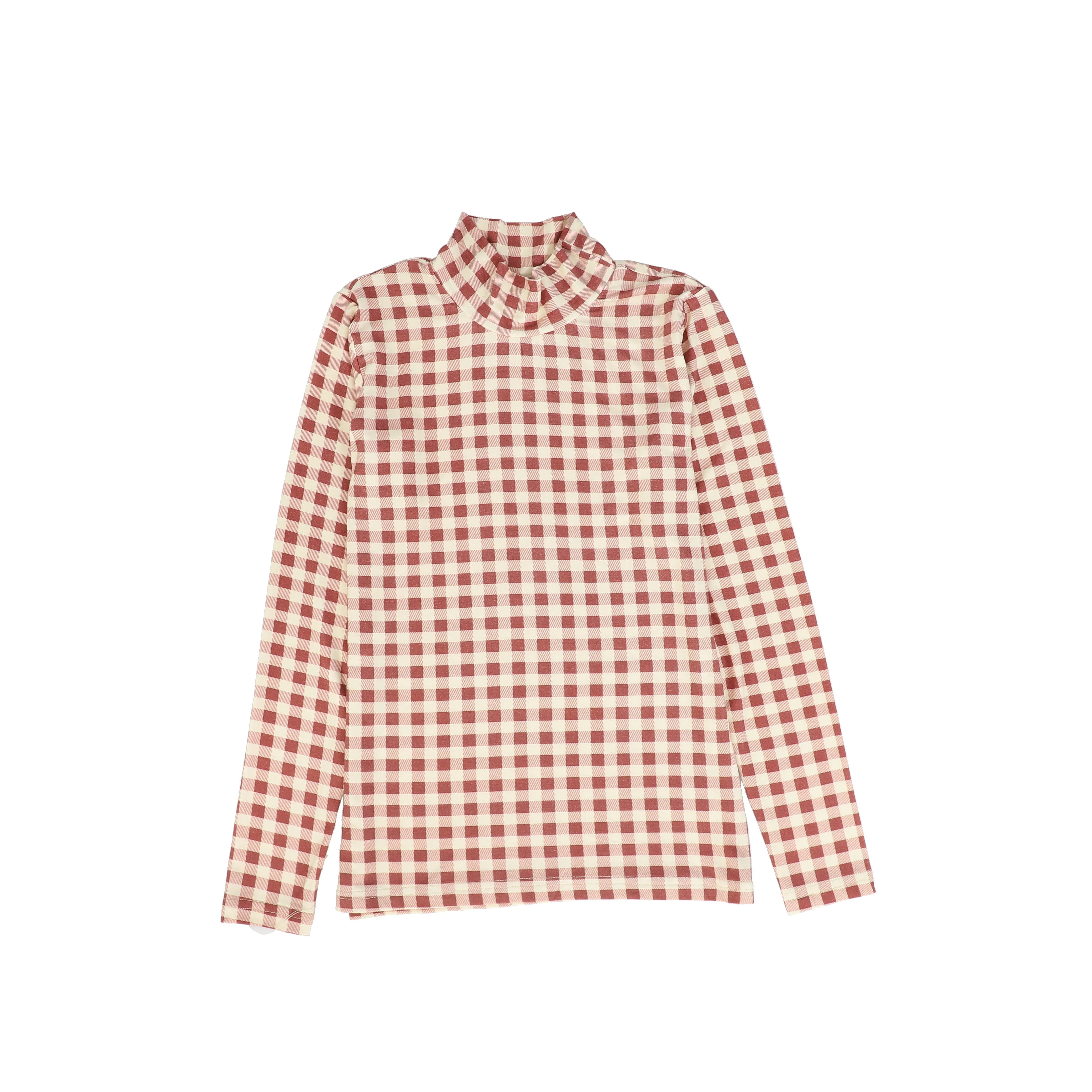 top l/s turtleneck gingham - red