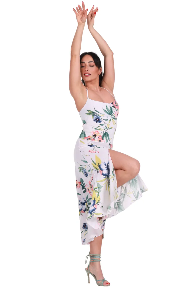 Tropical Print Fit & Flare Keyhole Back Midi Tango Dress