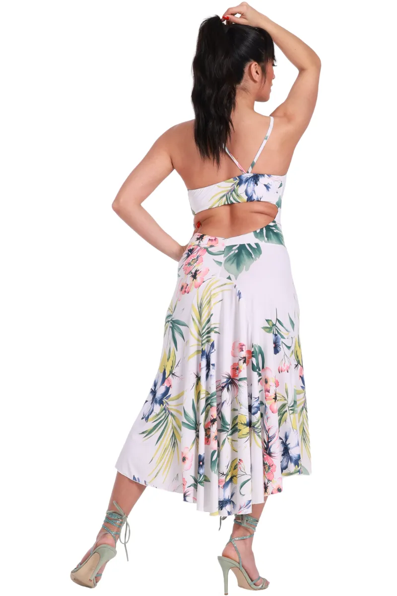 Tropical Print Fit & Flare Keyhole Back Midi Tango Dress