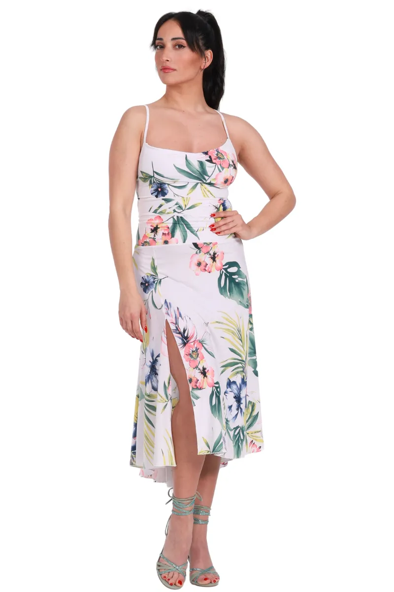 Tropical Print Fit & Flare Keyhole Back Midi Tango Dress