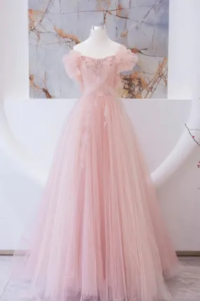 Tulle Beaded Long Prom Dress, A-Line Evening Party Dress     fg6228