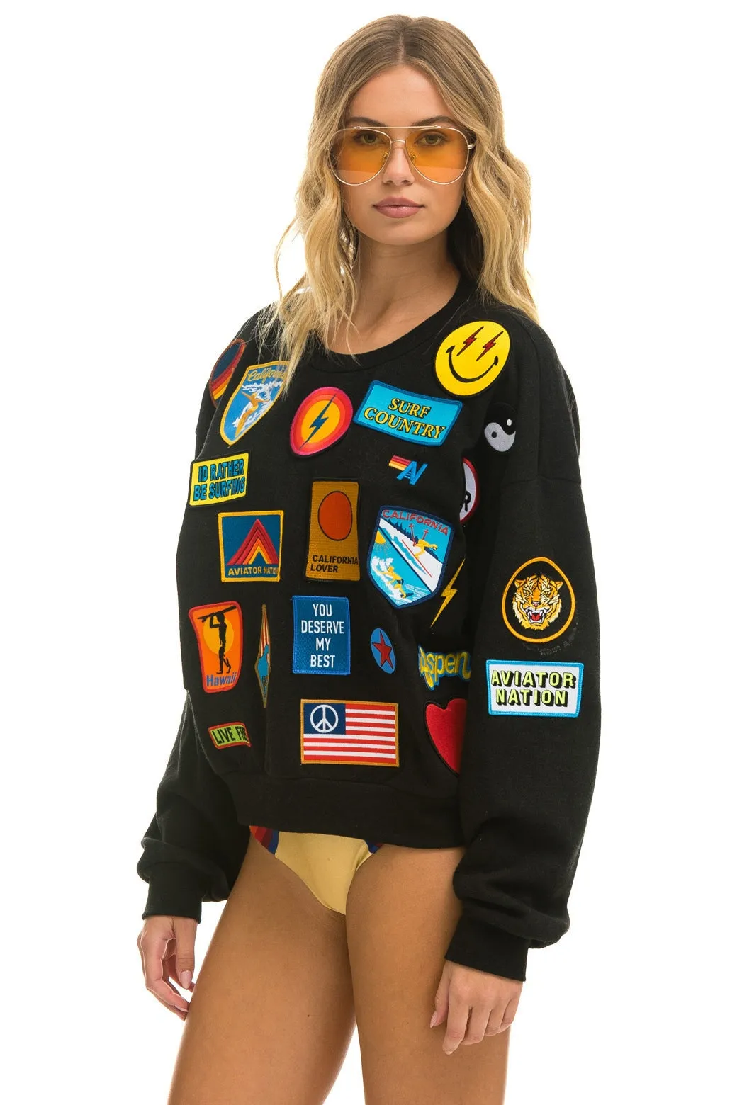 VINTAGE PATCH RELAXED CREW SWEATSHIRT - BLACK