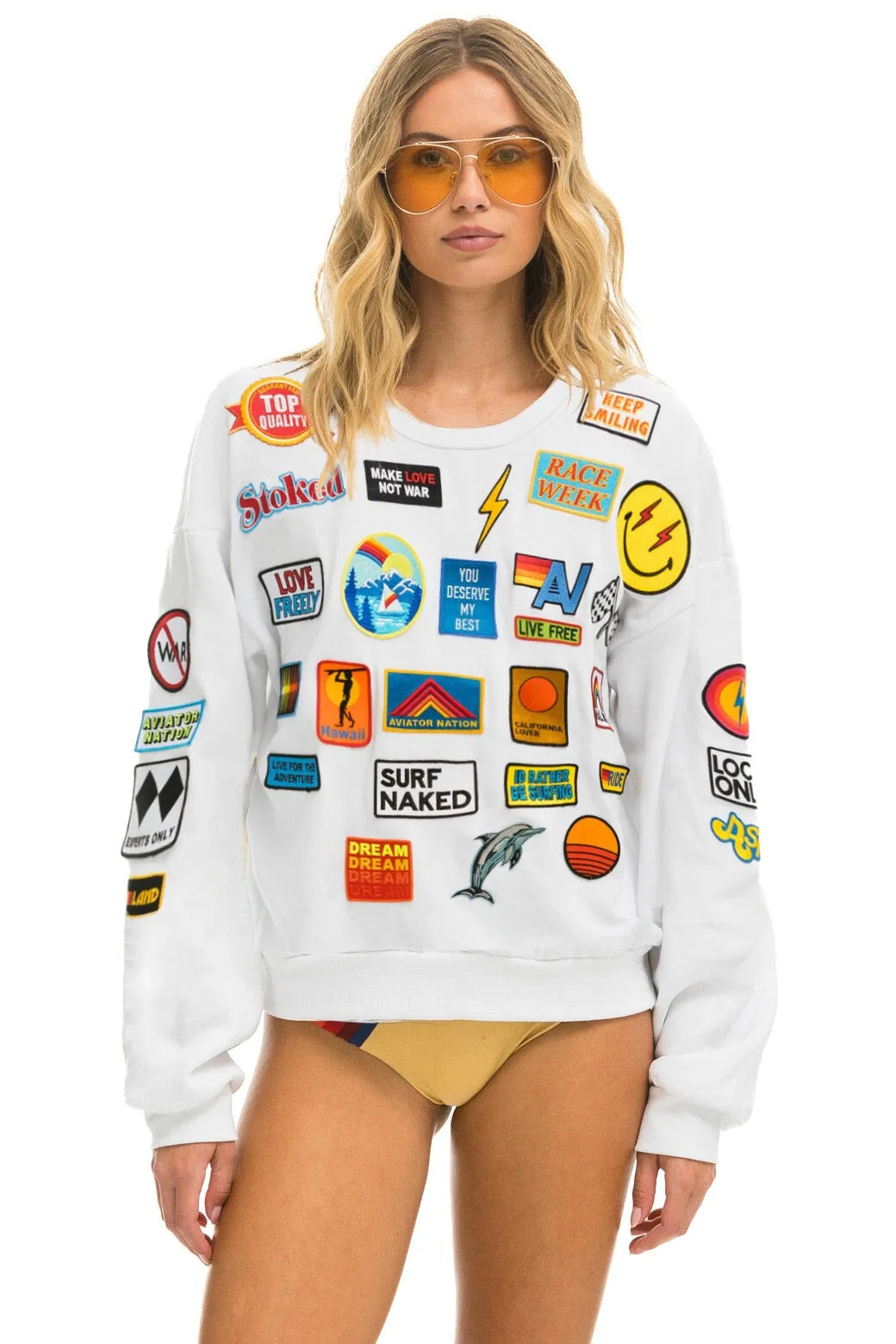 VINTAGE PATCH RELAXED CREW SWEATSHIRT - WHITE