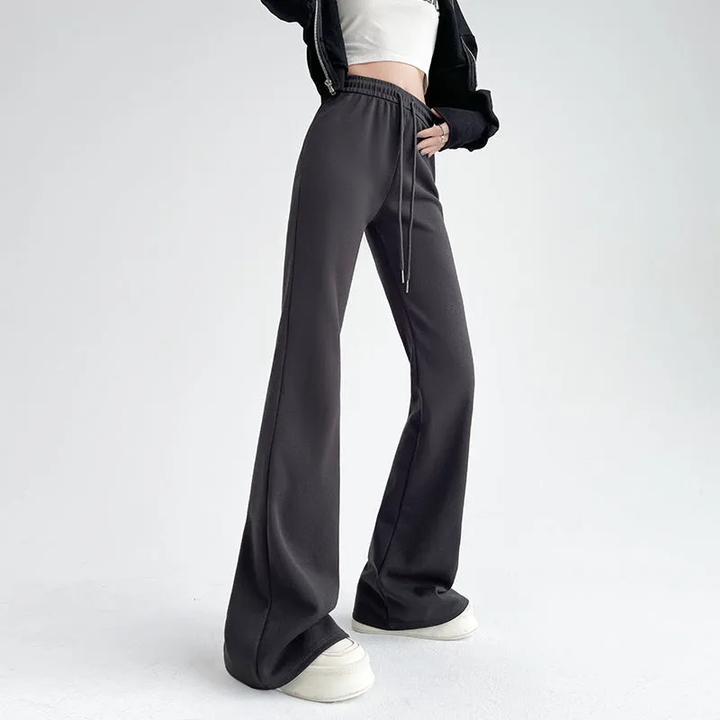 Wenkouban Fall street style Gray Micro Flared Sports Pants for Women Spring and Autumn Casual Small Sweatpants