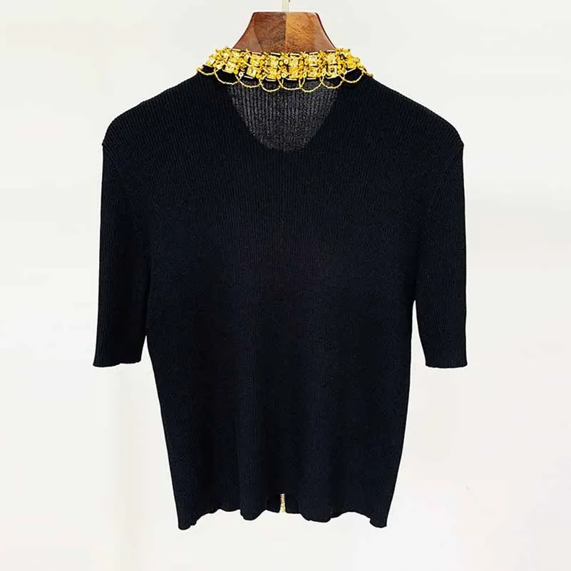 Women Gold Sequin Top Embellished Cardigan Short Sleeve Zipper Knit Shirt