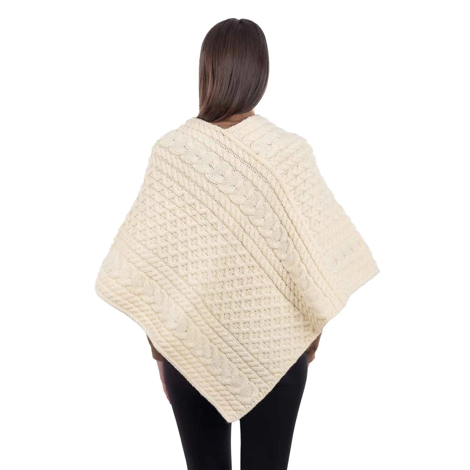 Women's Cable Knit Poncho, Natural