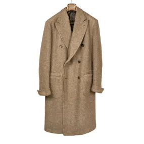 x Sartoria Carrara: Ulster double-breasted coat in camel color hopsack undyed wool